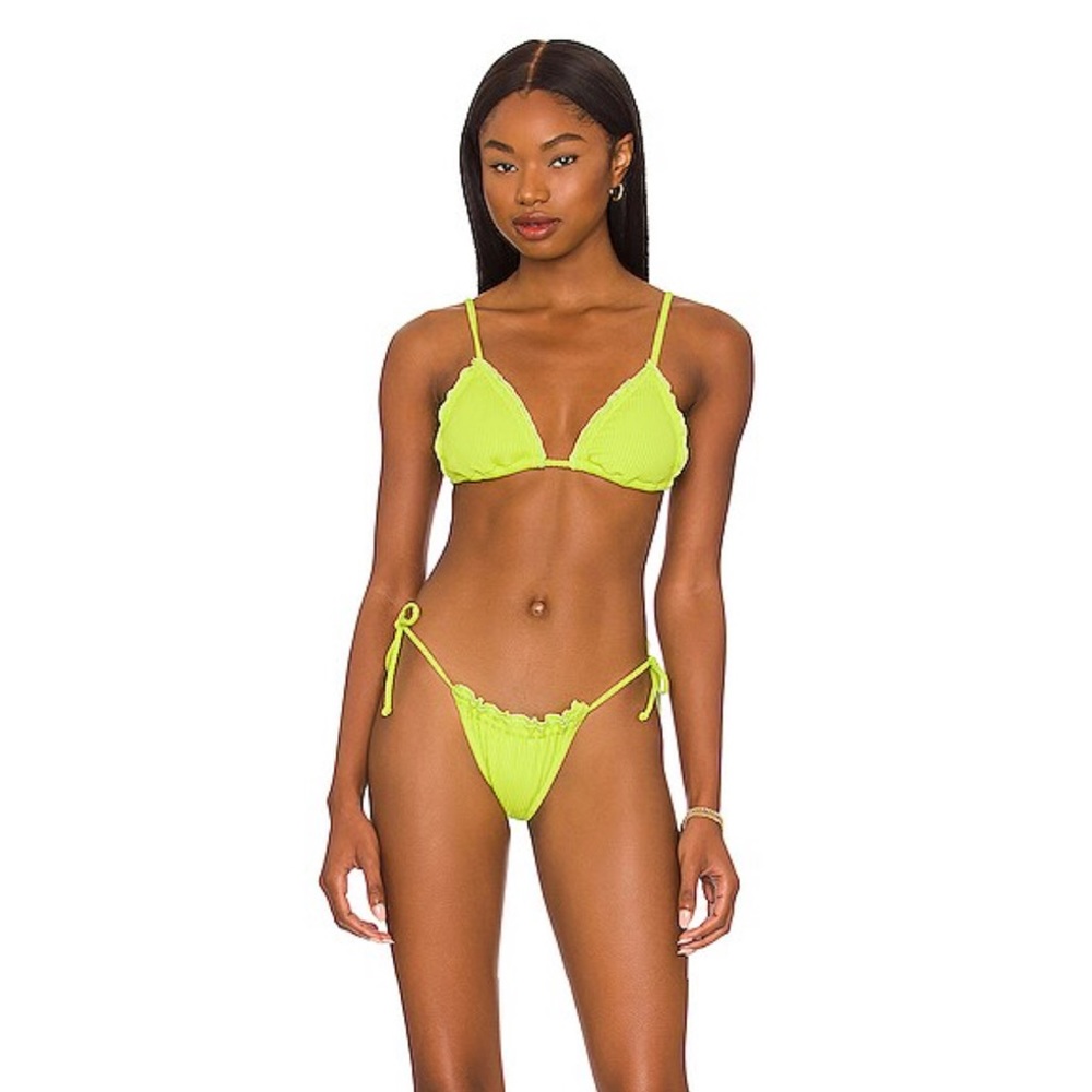 NWOT The Frill Tri Tie Bikini in Lime Rib by It's Now Cool Z106